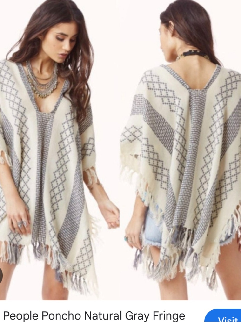 Free People | Cream and Blur Fringe Knit Poncho